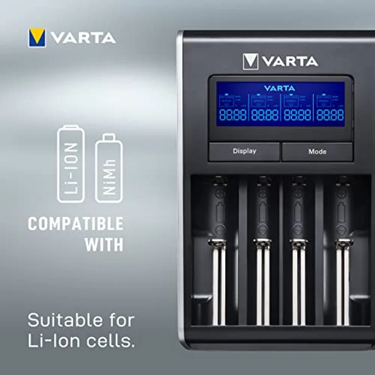 Varta LCD Dual Tech Ladegerät (geeignet für Ni-MH AA-AAA, Li-Ion 18650, 18490, 18350, 17670, 17500, RCR123A - 17335 - 16340, 14500, 10440, per USB ladbare Geräte, Einzelschachtladung) – Bild 12