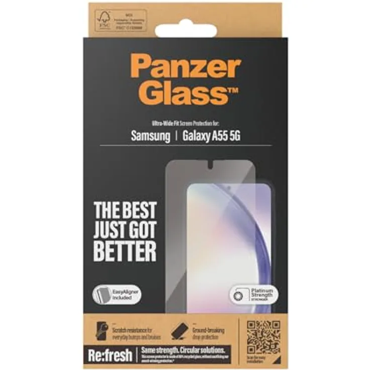 Panzer Glass Displayschutzglas für Samsung Galaxy A55 5G, schmutz- und feuchtigkeitsabweisend, Ultra-Wide Fit, einfache Installation