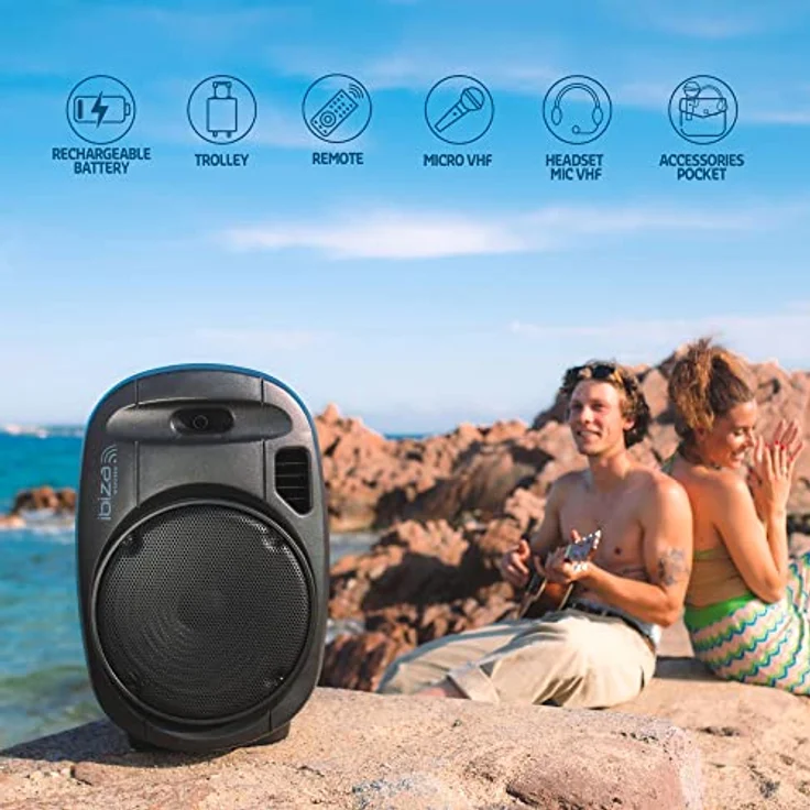PORT15VHF-MKII - Ibiza - TRAGBARE, AKKUBETRIEBENE BESCHALLUNGSANLAGE 15 - 800W MIT USB-MP3, Rec, VOX, Bluetooth & 2 UHF FUNKMIKROFONEN, Schwarz – Bild 4