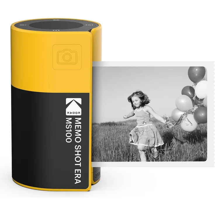Kodak Cam Shot Mini 1 ERA, tragbare Sofortbildkamera mit Bluetooth-Verbindung und selbstklebenden Schwarz-Weiss-Drucken, Gelb