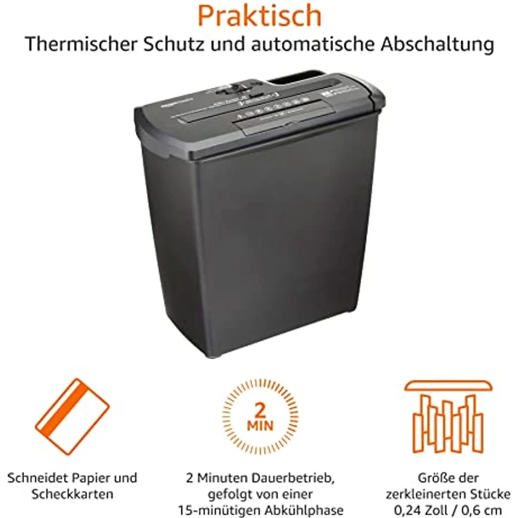 AmazonBasics Aktenvernichter, 7-8 Blatt, Streifenschnitt, CD-Schredder - Preisvergleich – Bild 3