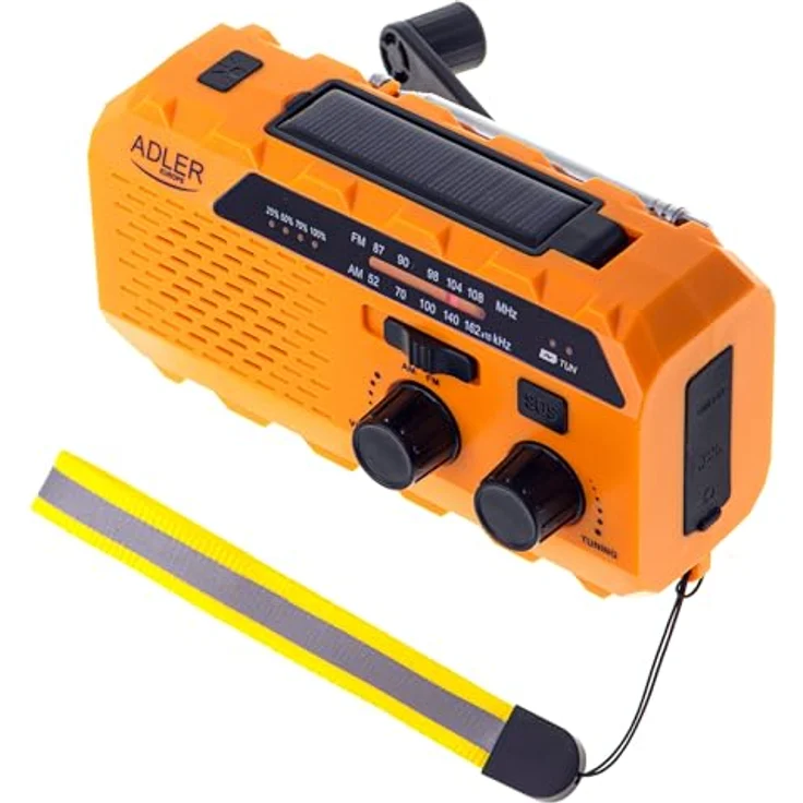 Adler Crank powered Radio, FM/AM Empfang, kompakt, schwarz/orange, mit Alarmfunktion und USB-C Lade-Eingang – Bild 6