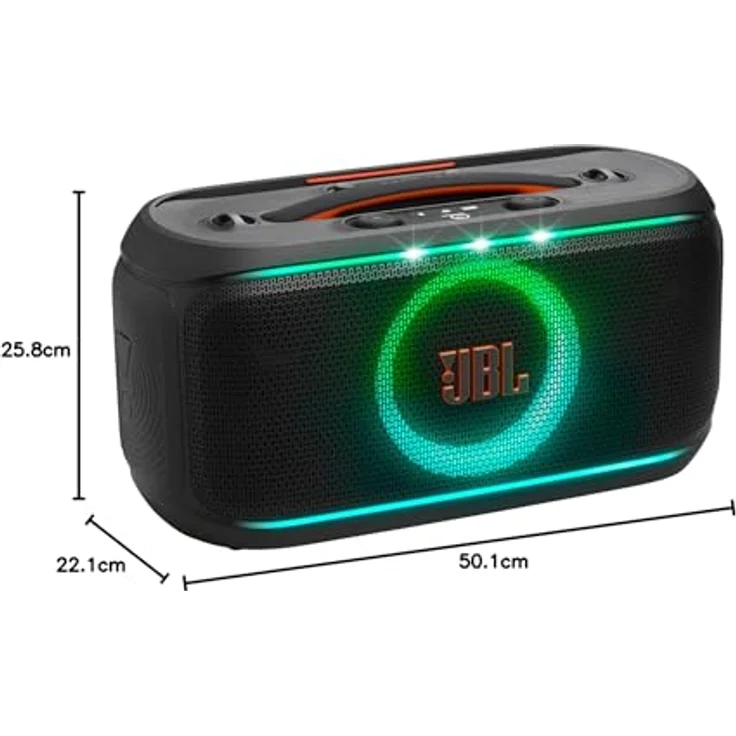 JBL PartyBox On The Go 2, Bluetooth Party Lautsprecher mit 15 Stunden Akkulaufzeit, kabellosem Mikrofon und IPX4 Spritzwasserschutz, Schwarz – Bild 3