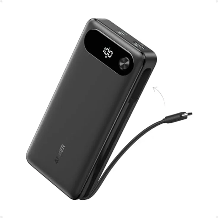 Anker Power Bank (20K, 87W, Built-In USB-C Cable) in Schwarz – Bild 2
