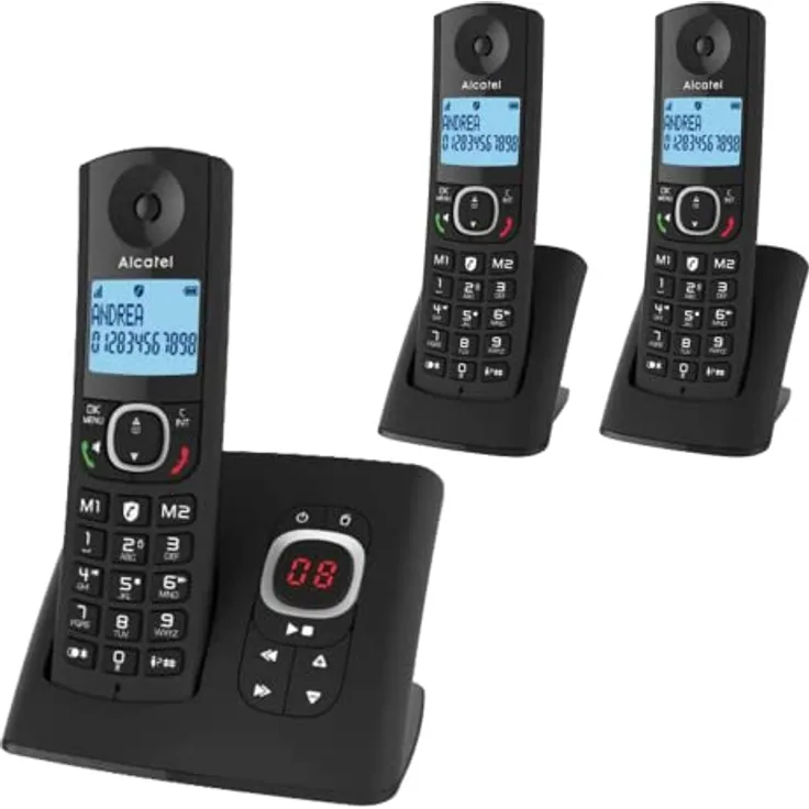 Alcatel F530 Voice Trio Telefon, Trio, kabellos, Anrufbeantworter, integrierter Anrufbeantworter, Freisprecheinrichtung, beleuchtetes Retro-Display, VIP-Klingeltöne,10 Anrufmelodien