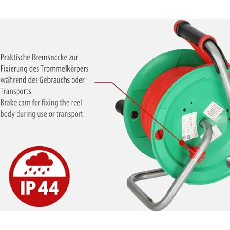 Brennenstuhl Garant G IP44 Gartenkabeltrommel (Kabeltrommel für Rasenmäher mit 23+2m Kabel in rot, Spezialkunststoff, kurzfristiger Einsatz im Außenbereich, Made in Germany) – Bild 5
