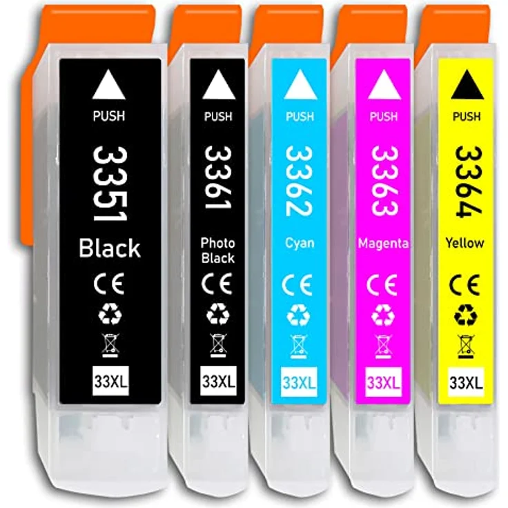 Druckerparadies 5er Multipack für Epson 33XL Tintenpatronen, hohe Kapazität in Schwarz, Fotoschwarz, Cyan, Magenta und Gelb, kompatibel mit Epson XP530, XP540, XP630, XP635, XP640, XP645, XP830, XP900, XP7100 – Bild 1