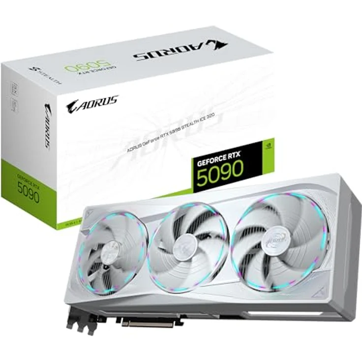 Gigabyte AORUS GeForce RTX 5090 Stealth Ice 32G Grafikkarte - 32GB GDDR7, 512bit, PCI-E 5.0, 2655MHz, weiß, DLSS 4, WINDFORCE-Kühlsystem, RGB Halo-Beleuchtung – Bild 1