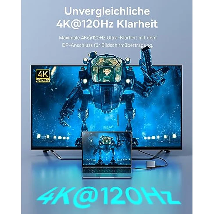 Baseus USB C Docking Station 3 Monitore, 13-in-1 USB C Hub mit 2 HDMI 4K@60Hz, DisplayPort 4K@120Hz, VGA, USB 3.1 10 Gbps Datenübertragung, PD 100W und Ethernet für Dell/HP/Lenovo/Surface Laptop in Silber – Bild 4