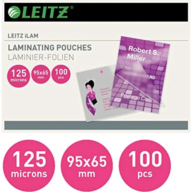 Leitz Heißlaminierfolien 125 mic 65 x 95 mm, zum Laminieren von Karten und Ausweisen, Hochwertige Laminierfolien im 100er Pack, Glänzend, Transparent, 33812 - Preisvergleich – Bild 2