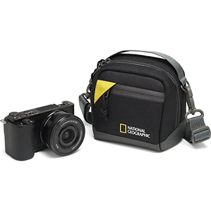 National Geographic NG E1 2350 Kameratasche, ultraleichte Fototasche für Kompaktkameras und Action-Kameras mit integriertem Gürtelschlaufe und abnehmbarem Tragegurt, Schwarz [Amazon-Exklusiv] – Bild 2