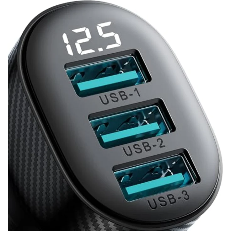 Joyroom JR-CCD03 Autoladegerät, 3,4A, 3x USB-A, mit Display, Schwarz – Bild 3