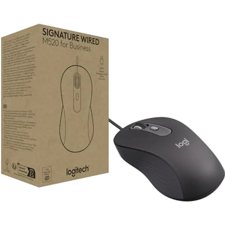Logitech Signature Wired M520 for Business, optische kabelgebundene Maus mit USB-C, leisen Klicks und anpassbarer DPI-Taste, für Windows/Mac/Chrome, grafit