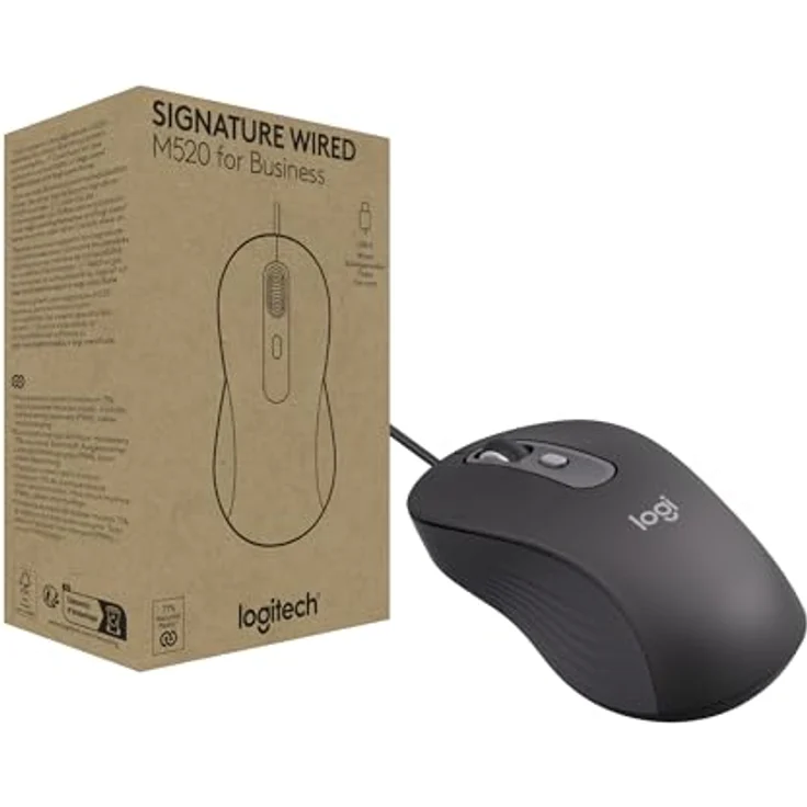 Logitech Signature Wired M520 for Business, optische kabelgebundene Maus mit USB-C, leisen Klicks und anpassbarer DPI-Taste, für Windows/Mac/Chrome, grafit – Bild 1