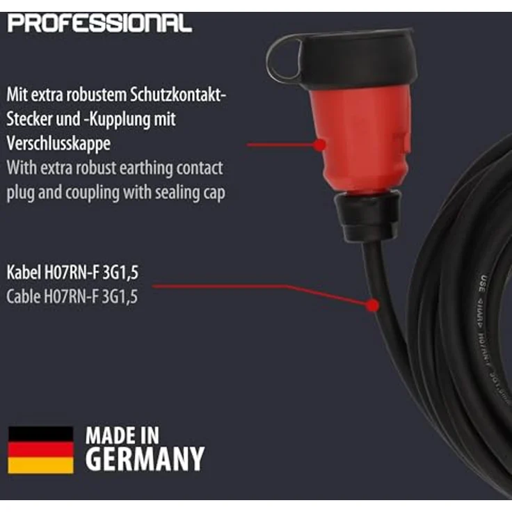 Brennenstuhl Verlängerungskabel 9161100110, robustes 10 m H07RN-F Stromkabel, 16 A, schwarz-rot, IP44, für Außenbereich – Bild 3