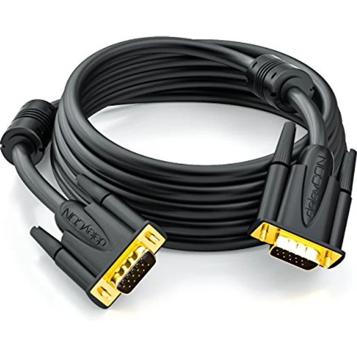 deleyCON 0,5m VGA Kabel 15pol - S-VGA Monitorkabel / D-Sub-Stecker / 1080p Full HD / 3-fach geschirmt / Knickschutz / vergoldete Kontakte / Schwarz – Bild 5