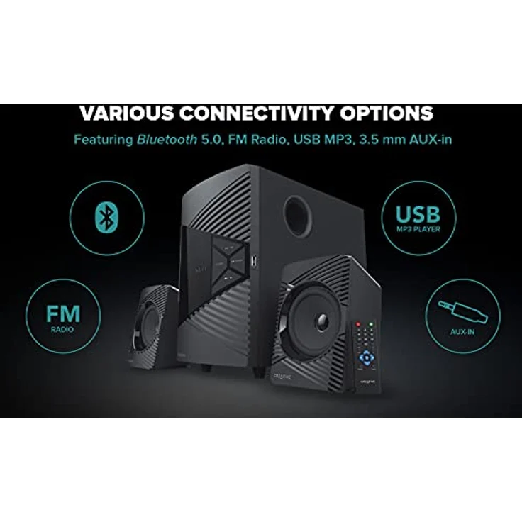 Creative SBS E2500 Leistungsfähiges 2.1-Bluetooth-Lautsprechersystem mit Subwoofer für Computer und Fernseher, Schwarz – Bild 4