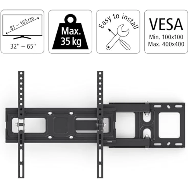 Hama TV-Wandhalterung, schwenkbar, neigbar, ausziehbar, 165 cm (65") bis 35 kg – Bild 2