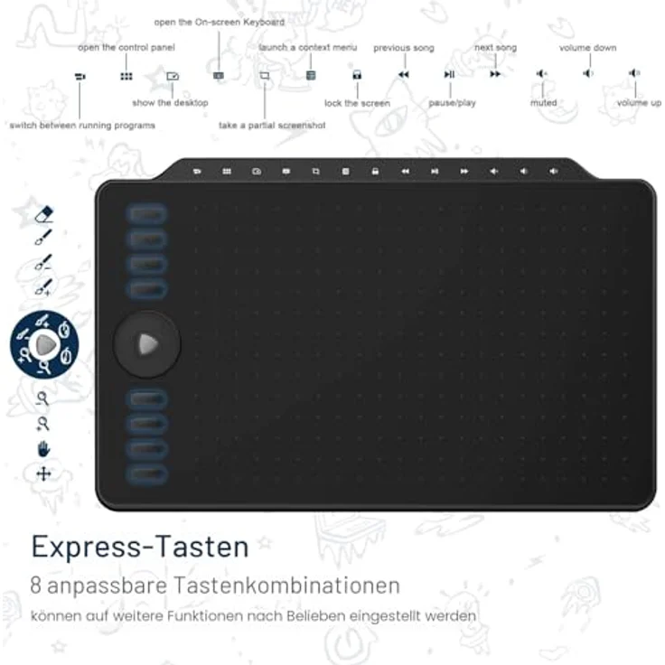 GAOMON M1220 Stifttablett mit 13 Multimedia-Tasten, 8 benutzerdefinierbaren Shortcut-Tasten, kompatibel mit Android, Windows & Mac OS, Schwarz – Bild 3