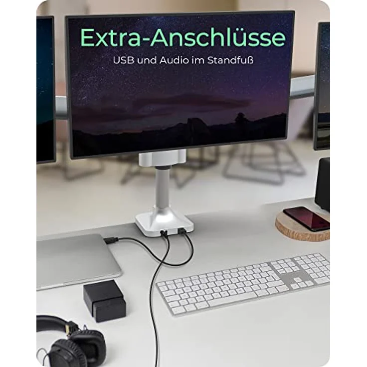 ICY BOX Monitorhalterung mit USB & Audio für 3 Monitore bis 32'' (7kg), verstellbar, drehbar, neigbar, Kabelführung, Klemmbefestigung - Preisvergleich – Bild 6