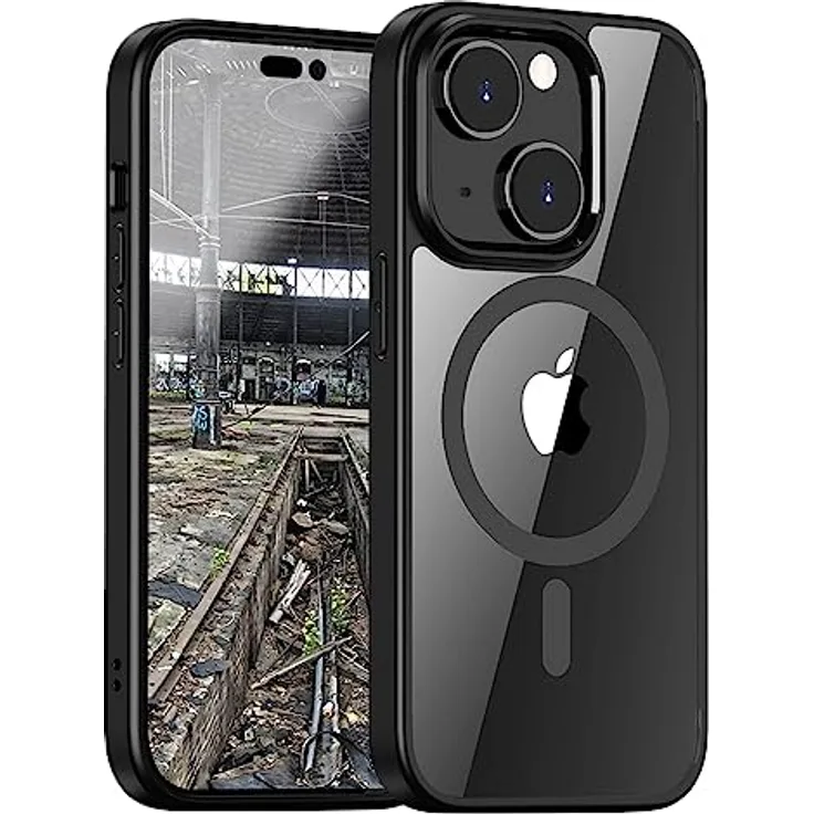 JT Berlin Pankow Hybrid MagSafe Backcover für Apple iPhone 15, Schwarz, Transparent, stoßfest mit 360 Grad Bumper, MagSafe kompatibel