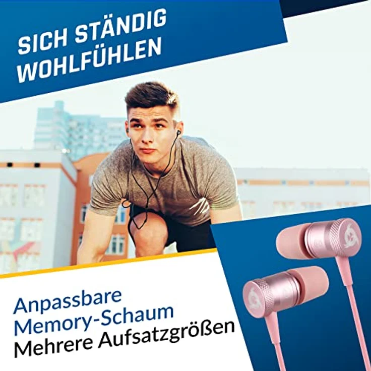 KLIM Fusion In-Ear Kopfhörer mit Mikrofon, Memory Foam Ohrstöpsel, 3.5 mm Jack, langlebig, rose – Bild 2