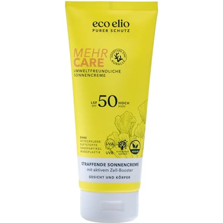 ecoelio LSF 50 nachhaltige Sonnencreme 200ml "Mehr Care" - Sonnenschutz für Körper und Gesicht, ohne Octocrylene und Mikroplastik, parfümfrei, für empfindliche Haut