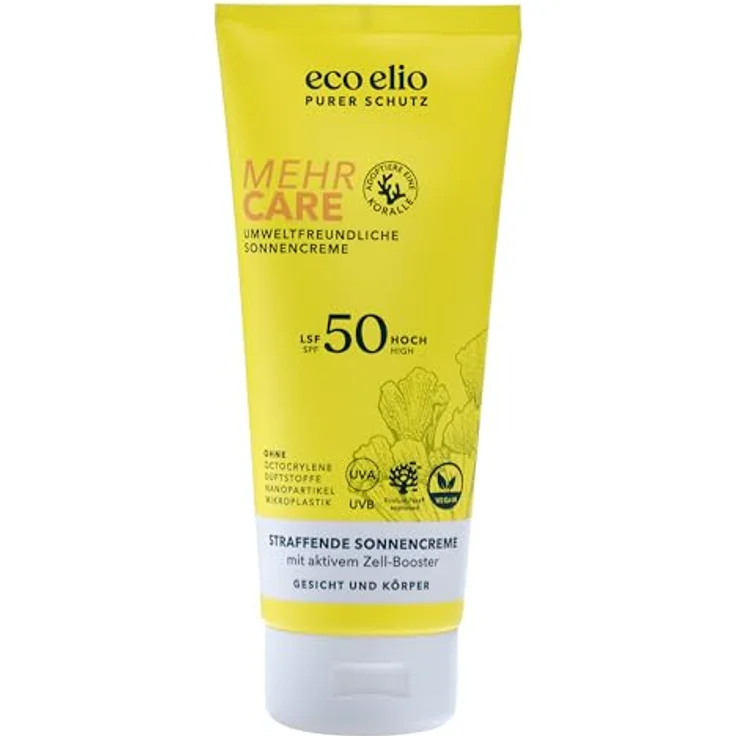 ecoelio LSF 50 nachhaltige Sonnencreme 200ml "Mehr Care" - Sonnenschutz für Körper und Gesicht, ohne Octocrylene und Mikroplastik, parfümfrei, für empfindliche Haut – Bild 2