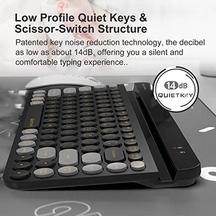 Bloody FBK30 QuietKey 2.4G Kabellose Tastatur und Bluetooth Dual-Modus, bis zu 4 Geräte, tragbar mit integrierter Unterstützung für Mac iOS, Windows Android (Schwarze Johannisbeere) – Bild 3