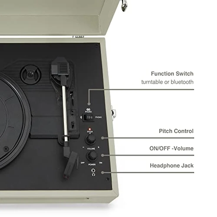 Crosley Voyager Plattenspieler mit 2 Lautsprecher, Bluetooth In & Out und AUX - 3 Speed Retro Schallplattenspieler - Für 7", 10" und 12" Vinyl - Tragbar mit Integriertem Koffer - Dune – Bild 5
