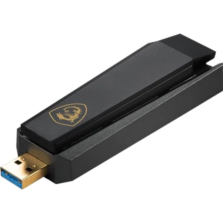 MSI AXE5400 WiFi 6E Tri-Band USB Adapter - Bis zu 5400 Mbps (6GHz, 5GHz, 2.4GHz Wireless), MU-MIMO, einstellbare Antenne, Beamforming, WPA3 - inkl. Standfuß, Schwarz