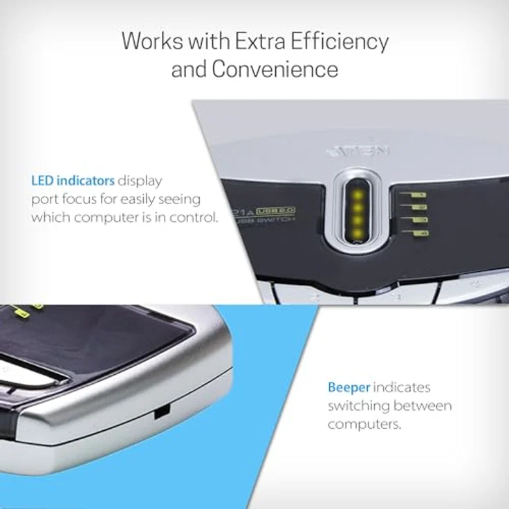 ATEN 2-Port USB 2.0 Peripheral Switch, Schwarz/Silber, Zugriff auf USB-Peripheriegeräte, automatische Portumschaltung, 480 Mbps – Bild 4