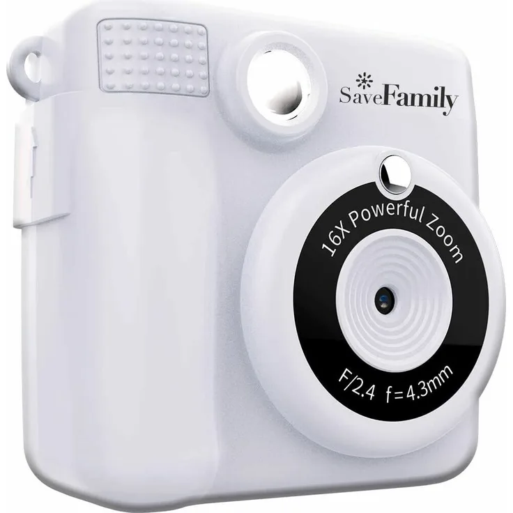 SaveFamily SaveFamilyCam Print Rosa, Sofortbildkamera mit 8 MP, Blitz, Zoom und Musikspieler, Pink