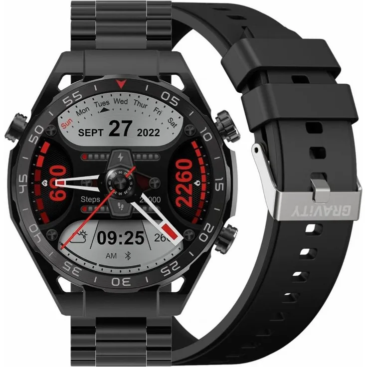 Gravity GT13-1 Smartwatch, 1,39 Zoll Touchscreen, wasserdicht IP67, Sportmodus, Metallgehäuse, schwarz