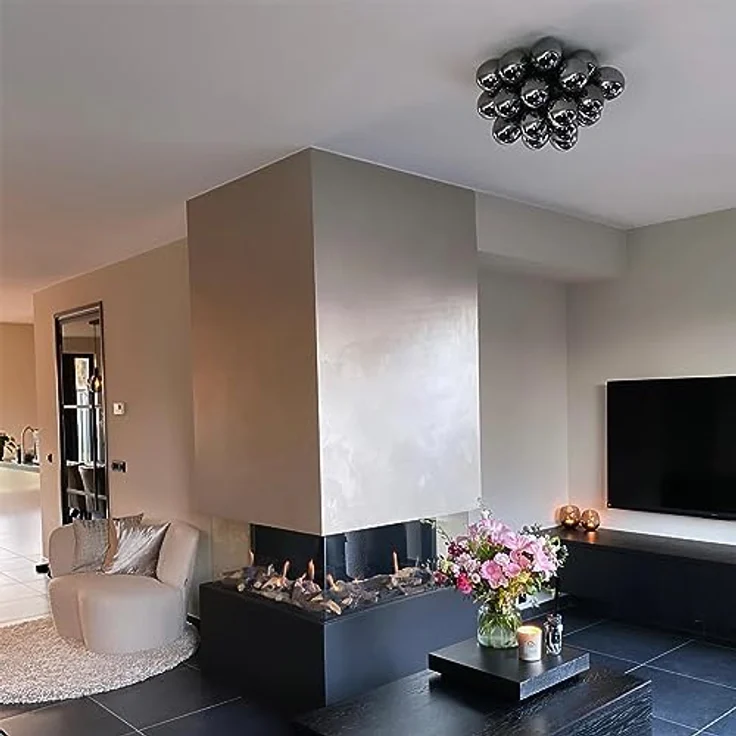 Qazqa - Design Deckenleuchte schwarz mit Rauchglas 6 Lampen - Uvas Kugelförmig LED geeignet G9 – Bild 2