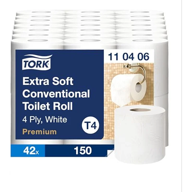 Tork extra weiches Kleinrollen Toilettenpapier Weiß T4, Premium, 4‑lagig, 42 נ150 Blatt, 110406 – Bild 1