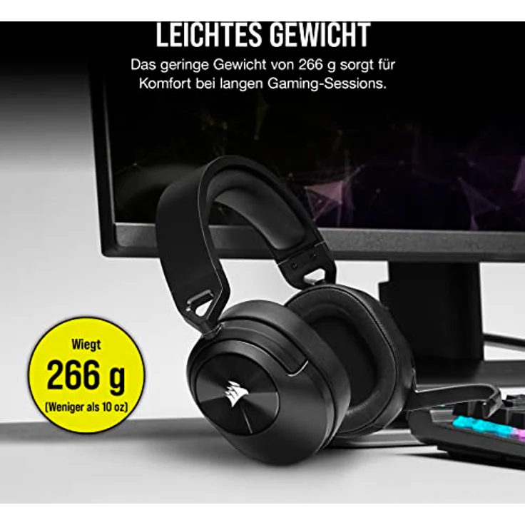 Corsair HS55 WIRELESS CORE Gaming-Headset - 2,4-GHz, Bis zu 15 Metern Bluetooth Reichweite, Leichte Konstruktion, Tempest 3D AudioTech der PS5 Kompatibel, Omnidirektionales Mikrofon - Schwarz – Bild 5