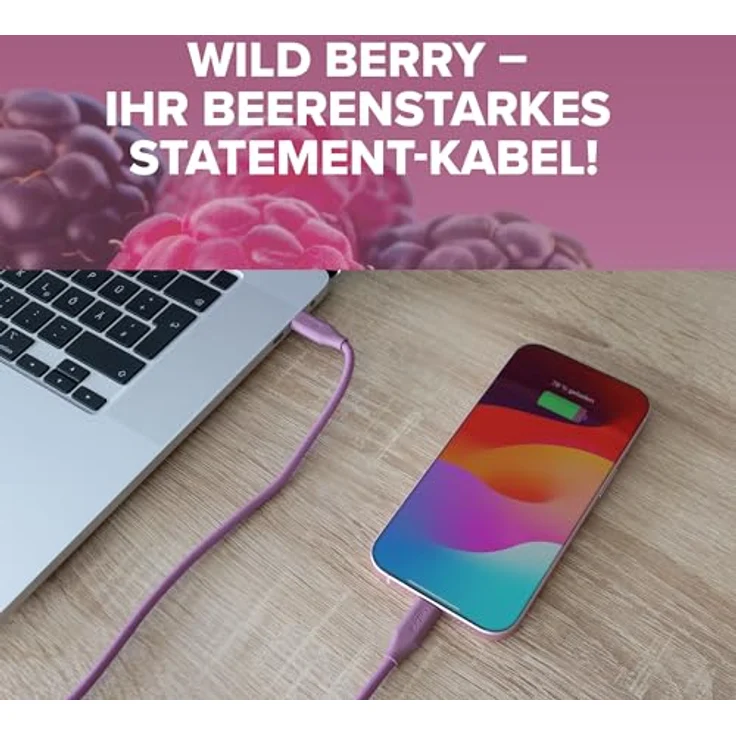 InLine Colour your Charge USB C Kabel 100W, PD Schnellladekabel, flexible Silikonummantelung, für iPhone, iPad, Galaxy S23, Pixel Tablets, 0,5m, Wild Berry (lila) – Bild 4