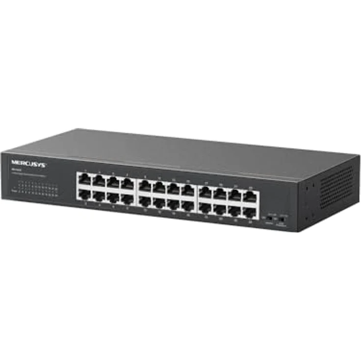 Mercusys MS124GS 24-Port Gigabit Desktop/Rackmount-Switch, Plug & Play, Isolationsmodus, Schleifenverhinderung, robustes Metallgehäuse, AC Netzstromversorgung – Bild 1