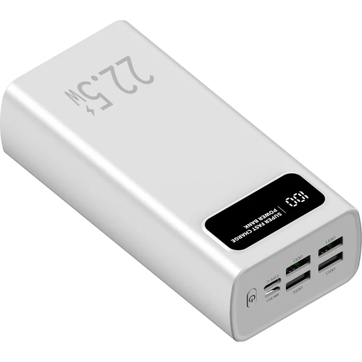 Leotec LEPOW30W22W Powerbank, 30000 mAh, 111 Wh, Weiss, mit Power Delivery 3.0 und Quick Charge 3.0, 5 USB-Anschlüssen