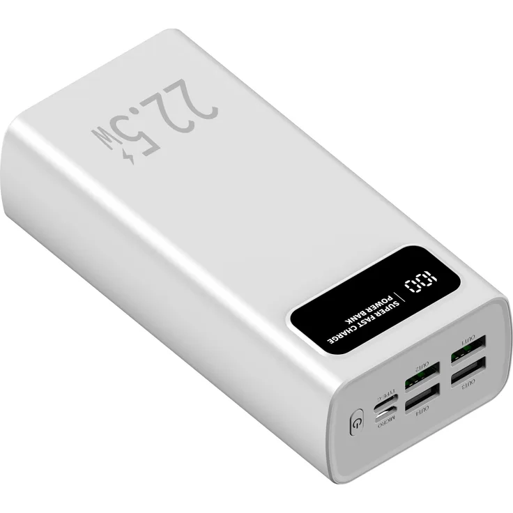 Leotec LEPOW30W22W Powerbank, 30000 mAh, 111 Wh, Weiss, mit Power Delivery 3.0 und Quick Charge 3.0, 5 USB-Anschlüssen