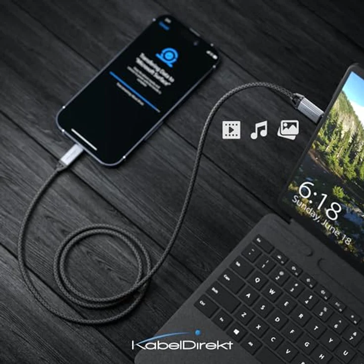 KabelDirekt USB-C-Kabel, 3x2m, USB 2.0, 60W PD, flexibles und bruchfestes Ladekabel für Smartphones und Notebooks – Bild 4