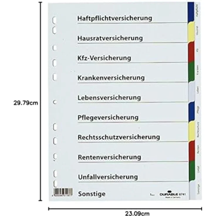 DURABLE Aktenordner DURABLE 6741 Register mit Index A4 Hoch farbsortiert - 10-teilig, für mehr Ordnung im Büro – Bild 2