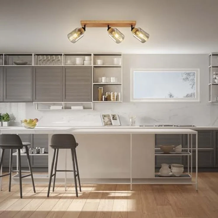 BRILONER Deckenlampe Rauchglas Schwarz-Holz, Schwenkbar, für Wohnzimmer, Schlafzimmer, Küche – Bild 5