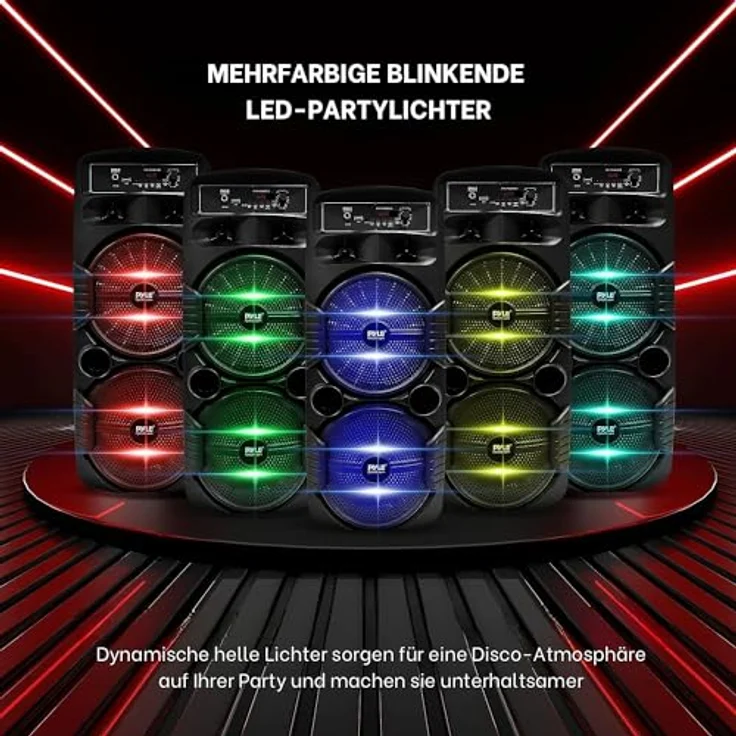 Pyle Partybox, Bluetooth Lautsprecher 600W mit Disco-LED Lichteffekten und 3 Eingängen – Bild 5