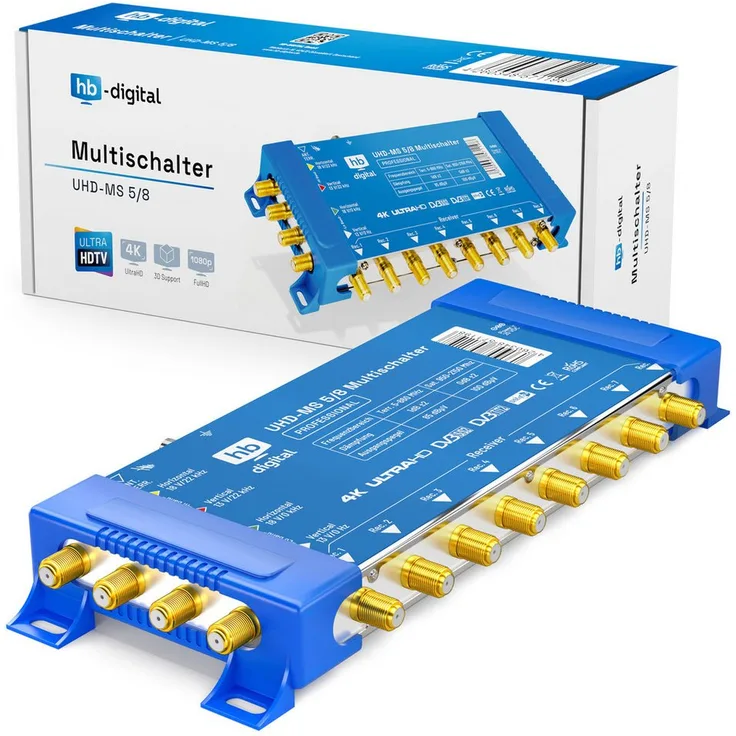 HB-DIGITAL SAT-Multischalter UHD-MS 5/8, Multischalter für bis zu 8 Teilnehmer mit Quattro LNB-Unterstützung, 4K und 3D-fähig