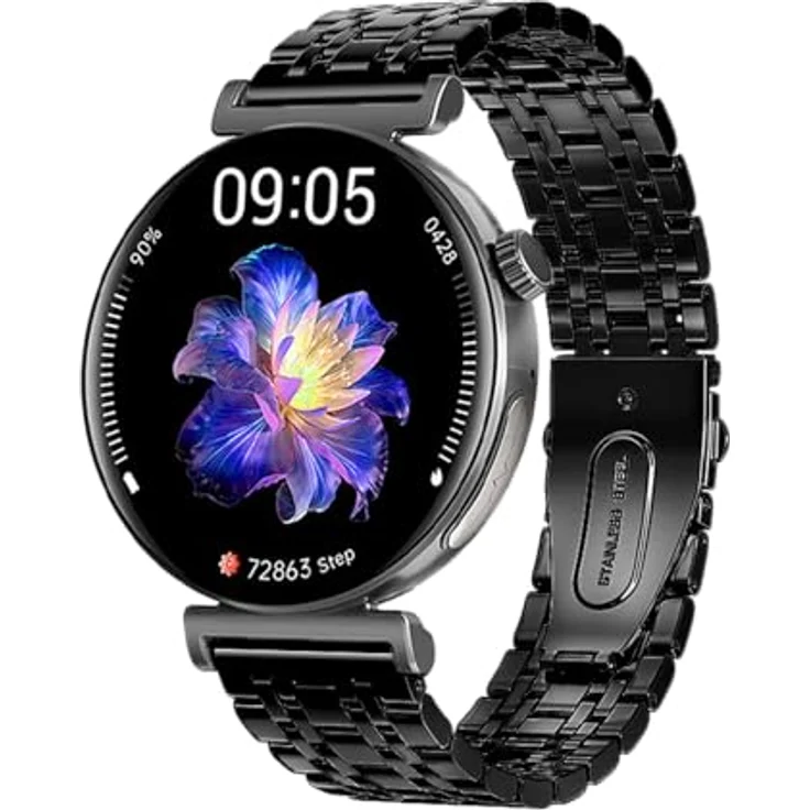 Knauermann PRO 3 Mini (2024) Schwarz - Gesundheitsuhr Smartwatch mit Telefoniefunktion - EKG + HRV und SOS Funktion - AMOLED Display - BT Bluetooth - Schlafapnoe - Gliederarmband Schwarz, 14-24, rund – Bild 2
