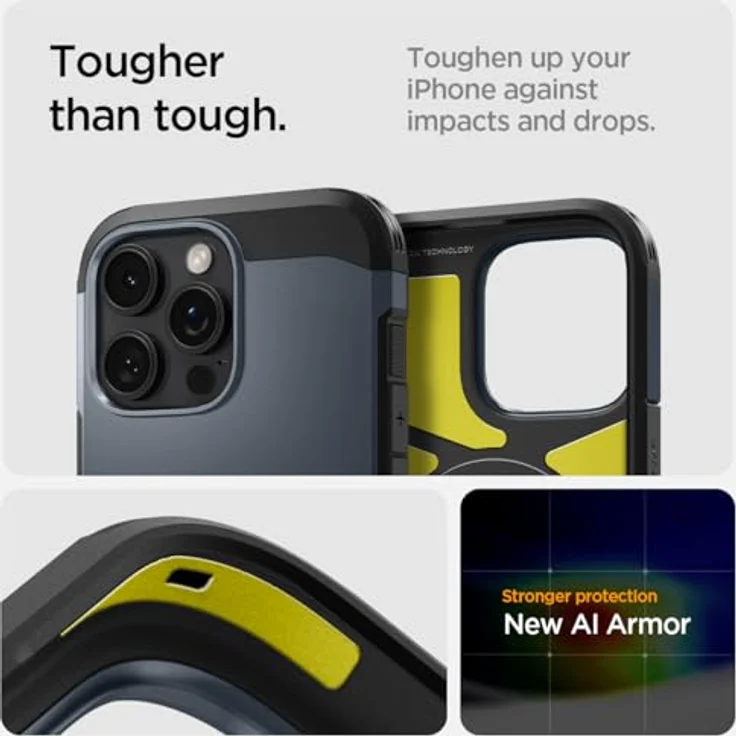 Spigen iPhone 16 Pro Max Tough Armor T (AI) MagFit Hülle -Metal Slate, Kamerasteuerung aktiviert, MagSafe kompatibel – Bild 4