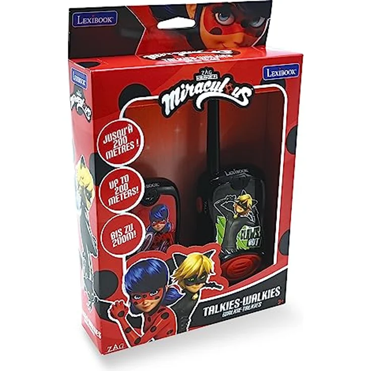 Lexibook Miraculous Ladybug Chat Noir, Walkie-Talkies mit 200m Reichweite, 2 Kommunikationskanälen, Gürtelclip, Schwarz/Rot, TW12MI – Bild 4