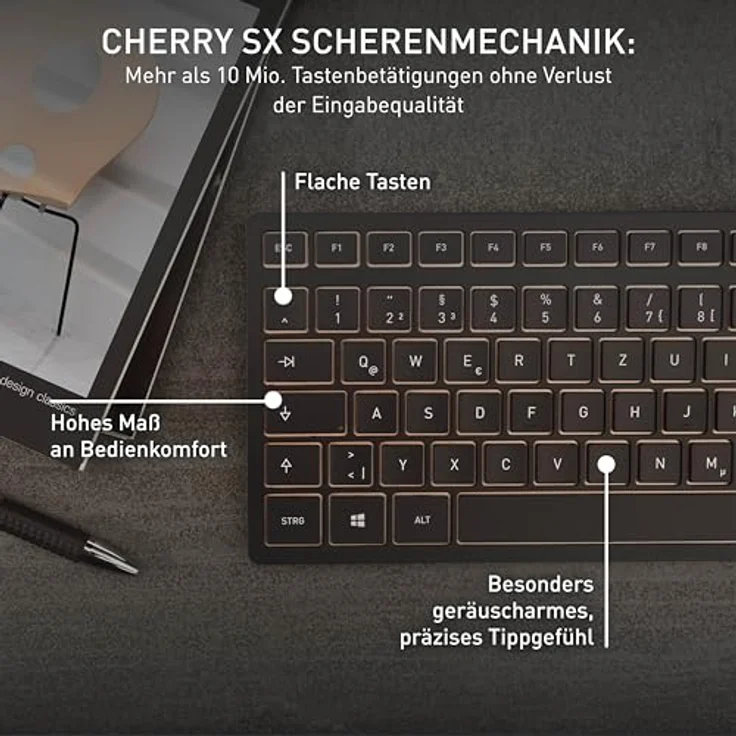 CHERRY DW 9100 SLIM Tastatur RF Wireless + Bluetooth QWERTZ Schweiz Schwarz (JD-9100CH-2) – Bild 4